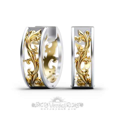Ажурные серьги, комбинированное золото, 585 проба, без камней