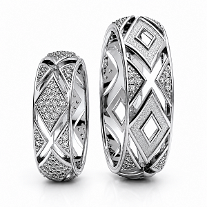 Оригинальное кольцо обручальное, бриллианты, белое золото, 585 проба Купить Оригинальное кольцо обручальное, бриллианты, белое золото, 585 проба в Москве