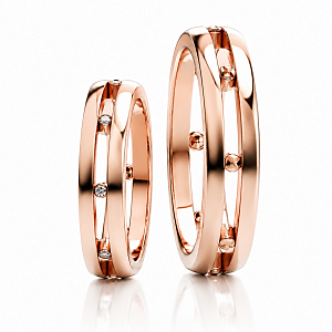 Купить Обручальные кольца парные, бриллианты, красное золото, 585 проба в Москве